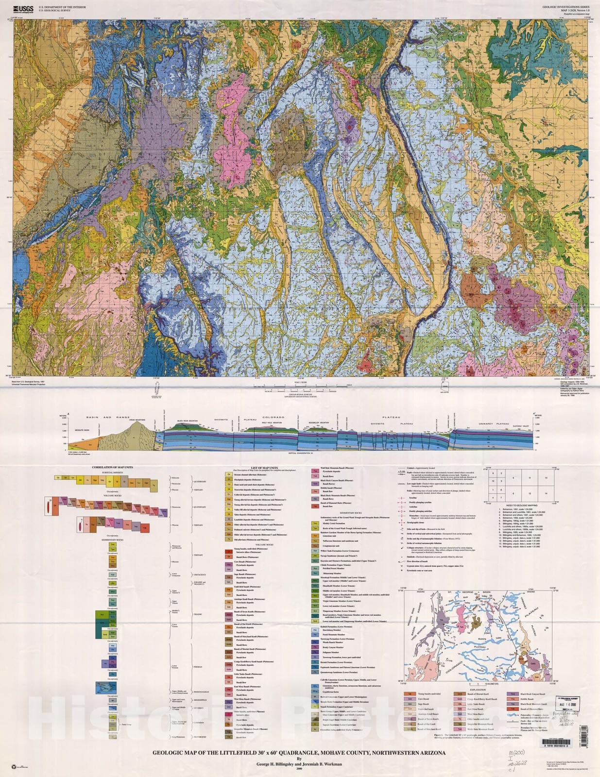 Map : Geologic map of the Littlefield 30' X 60' quadrangle, Mohave County, northwestern Arizona, 2000 Cartography Wall Art :