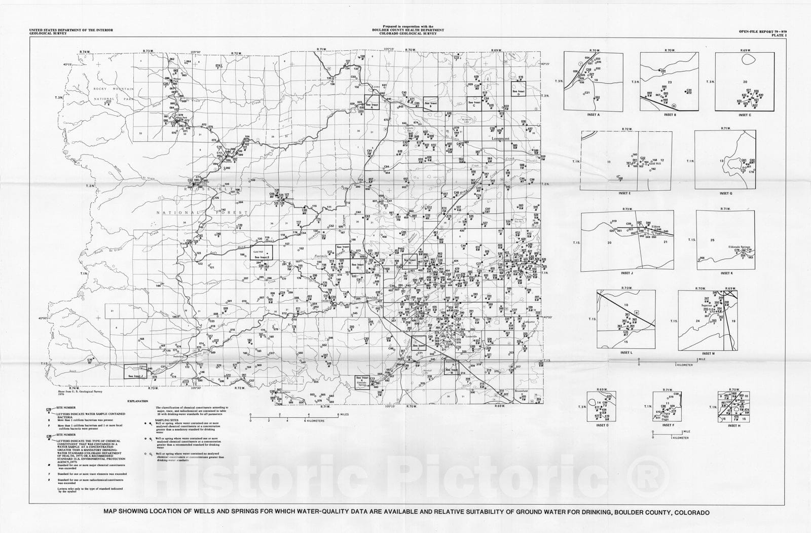 Map : Hydrologic data for wells, springs, and streams in Boulder County, Colorado, 1979 Cartography Wall Art :