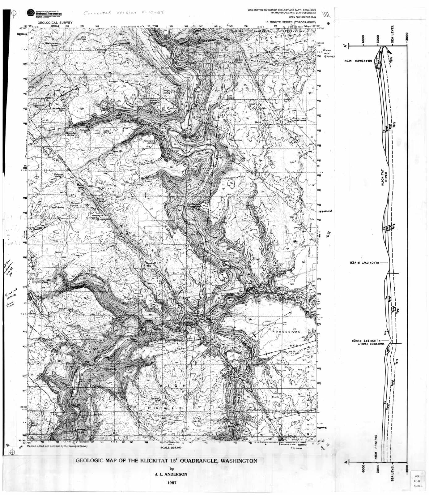Map : Geologic map of the Klickitat 15' quadrangle, Washington, 1987 Cartography Wall Art :
