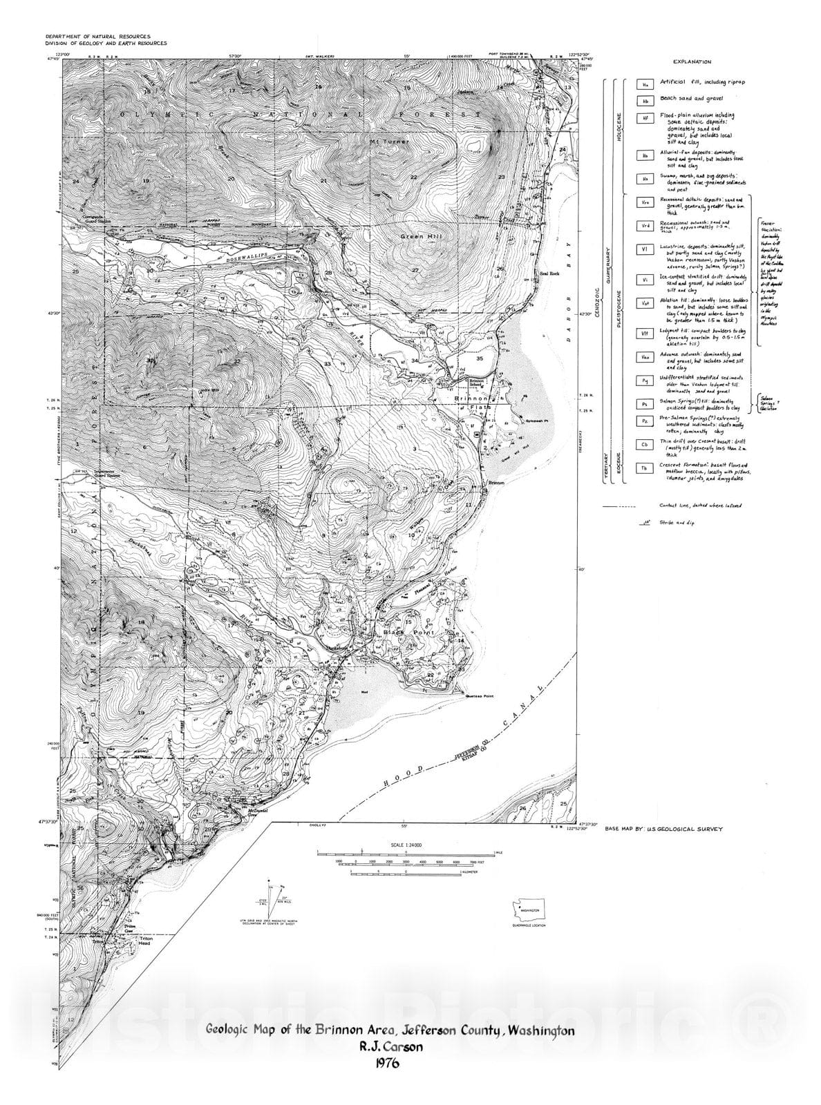 Map : Preliminary geologic map of the Brinnon area, Jefferson County, Washington, 1976 Cartography Wall Art :