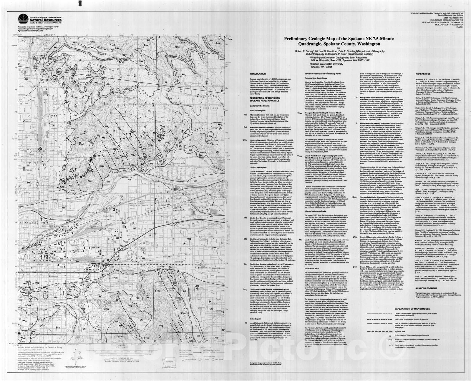 Map : Preliminary geologic maps of the Spokane NE and SE 7.5-minute quadrangles, Spokane County, Washington, 1999 Cartography Wall Art :