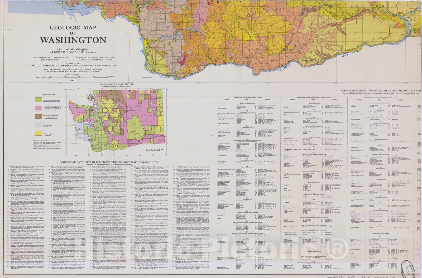 Map : Geologic map of Washington, 1961 Cartography Wall Art :