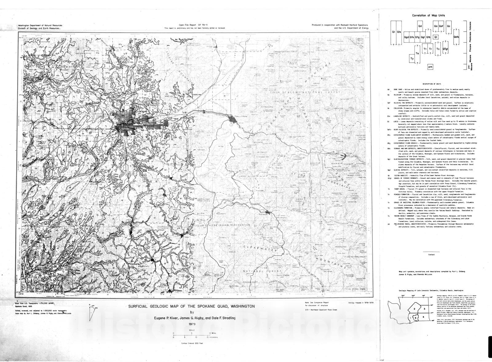 Map : Surficial geologic map of the Spokane quad, Washington, 1979 Cartography Wall Art :