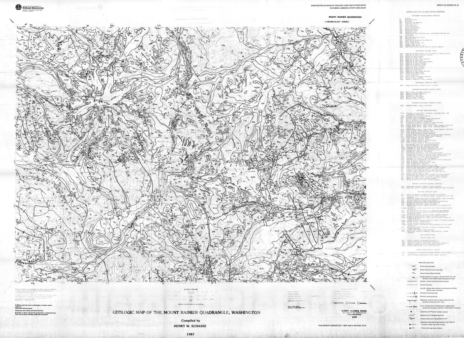 Map : Geologic map of the Mount Rainier quadrangle, Washington, 1987 Cartography Wall Art :