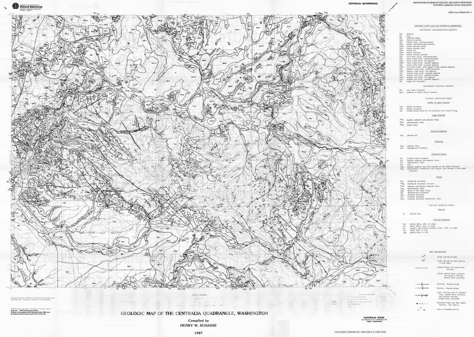 Map : Geologic map of the Centralia quadrangle, Washington, 1987 Cartography Wall Art :