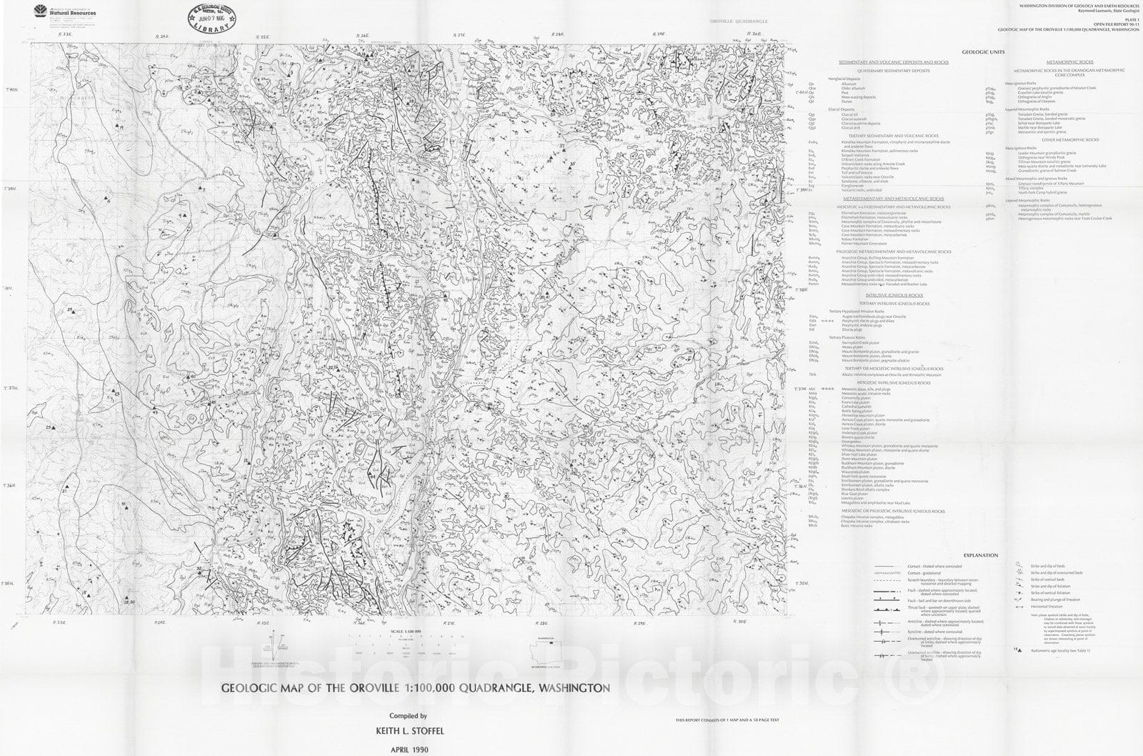Map : Geologic map of the Oroville 1:100,000 quadrangle, Washington, 1990 Cartography Wall Art :