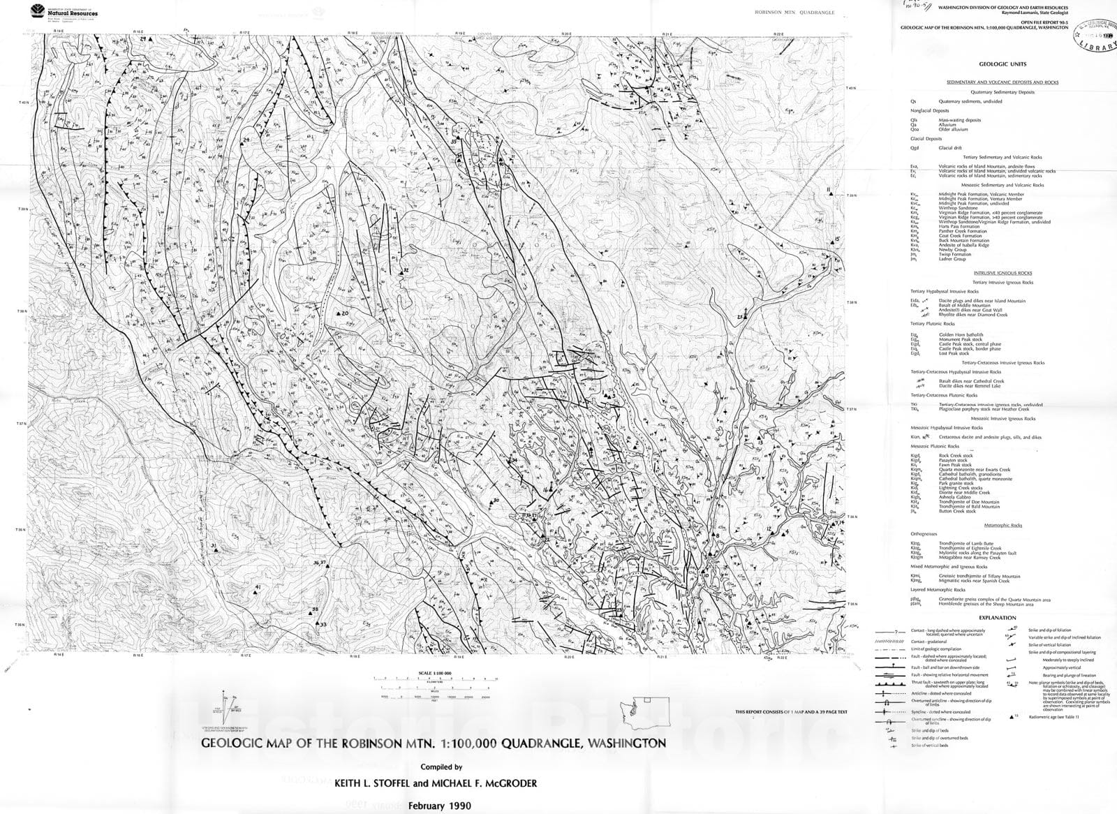 Map : Geologic map of the Robinson Mountain 1:100,000 quadrangle, Washington, 1990 Cartography Wall Art :