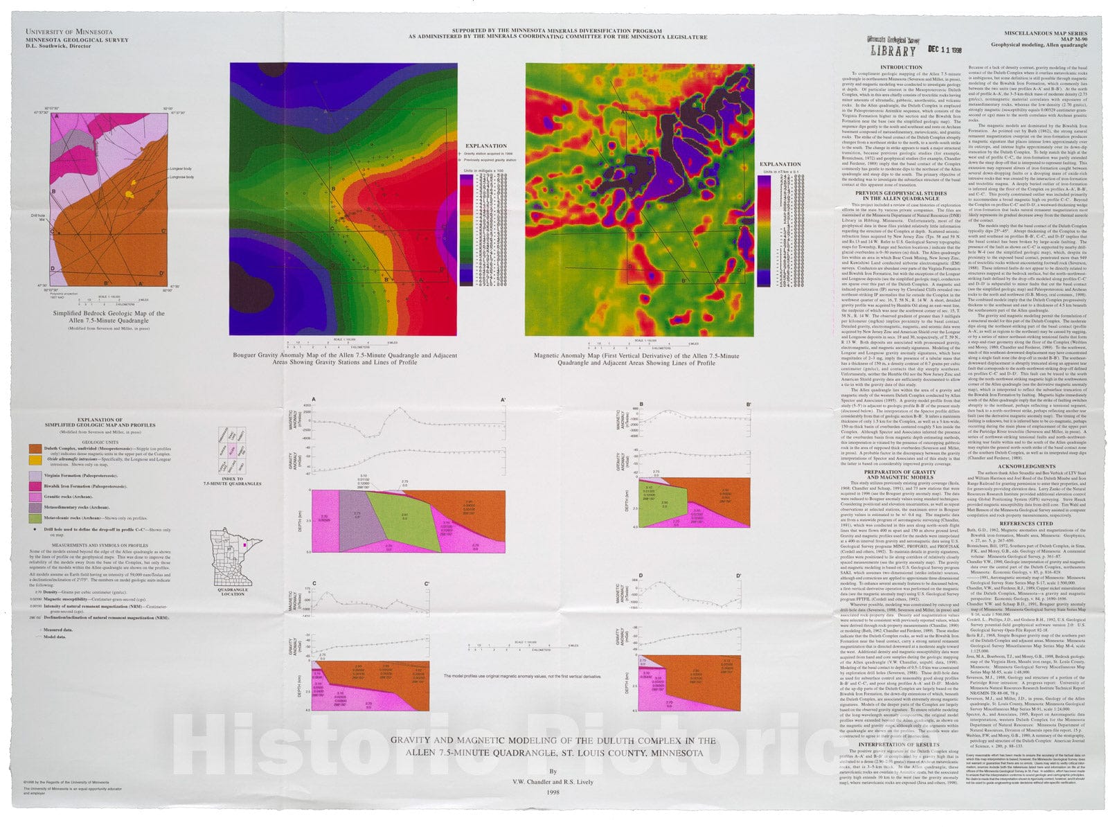 Map : Gravity and magnetic modeling of the Duluth Complex in the Allen 7.5 minute quadrangle, St. Louis County, Minnesota, 1998 Cartography Wall Art :