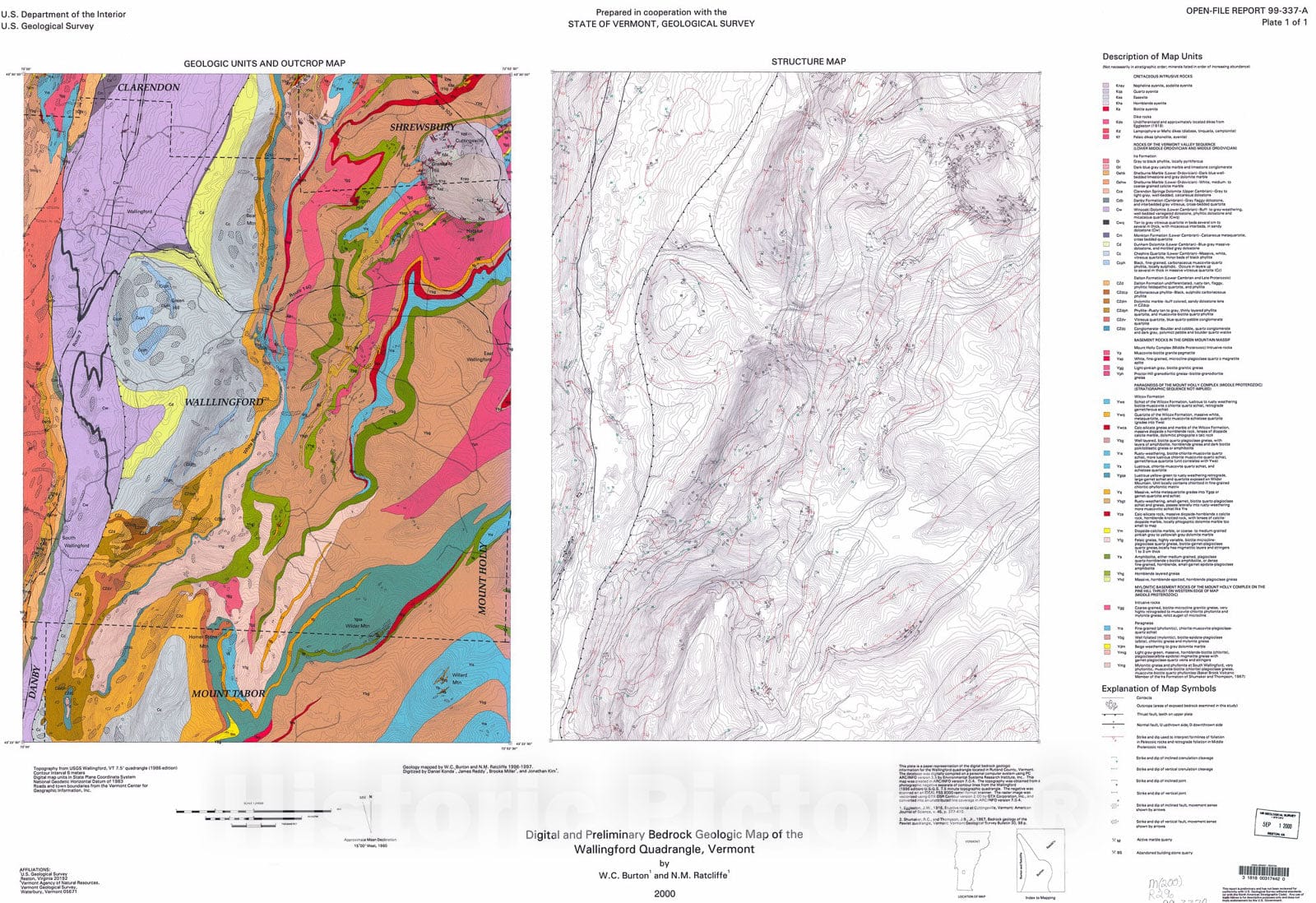 Map : Digital and preliminary bedrock geologic map of the Wallingford quadrangle, Vermont, 2000 Cartography Wall Art :