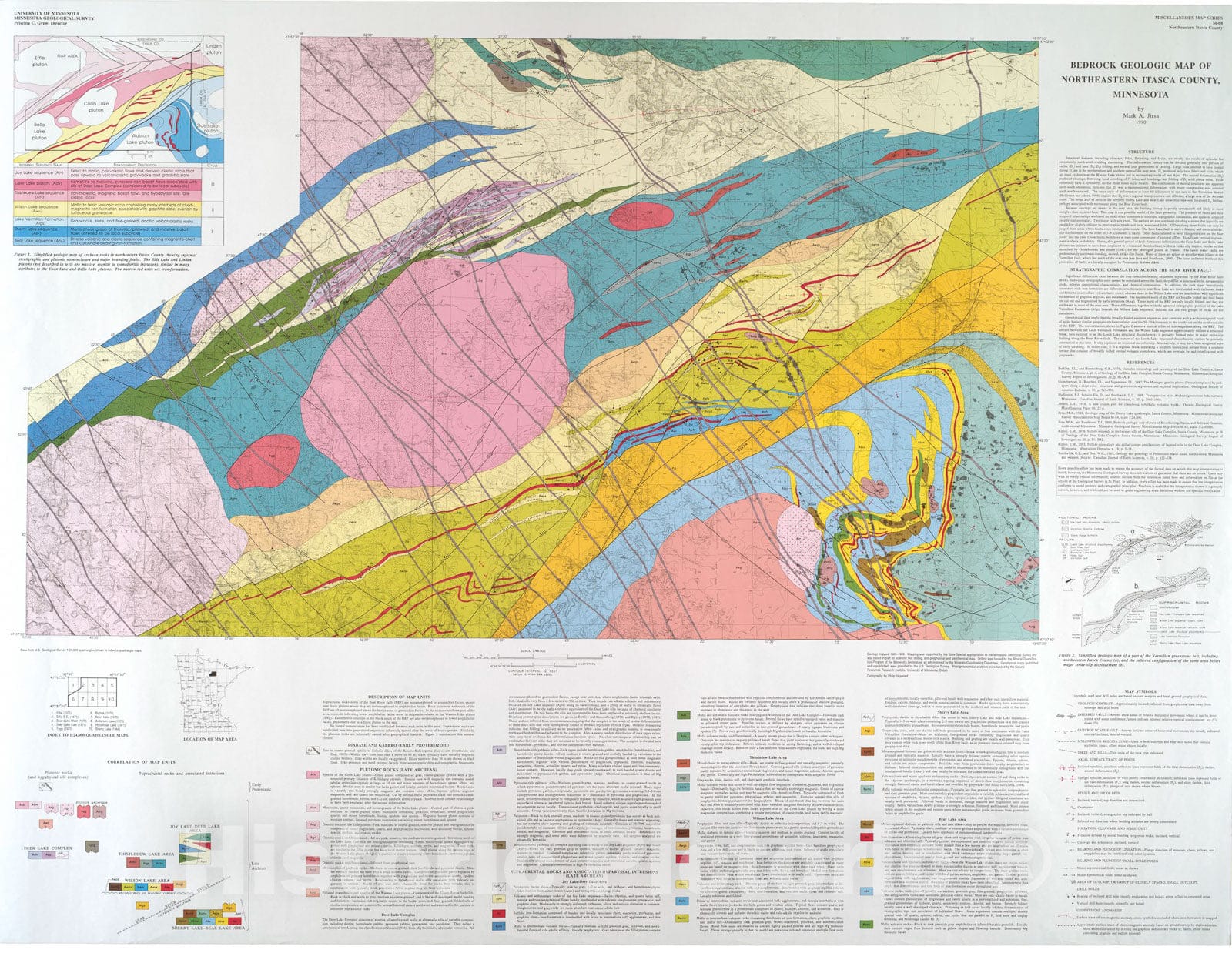 Map : Bedrock geologic map of northeastern Itasca County, Minnesota, 1990 Cartography Wall Art :
