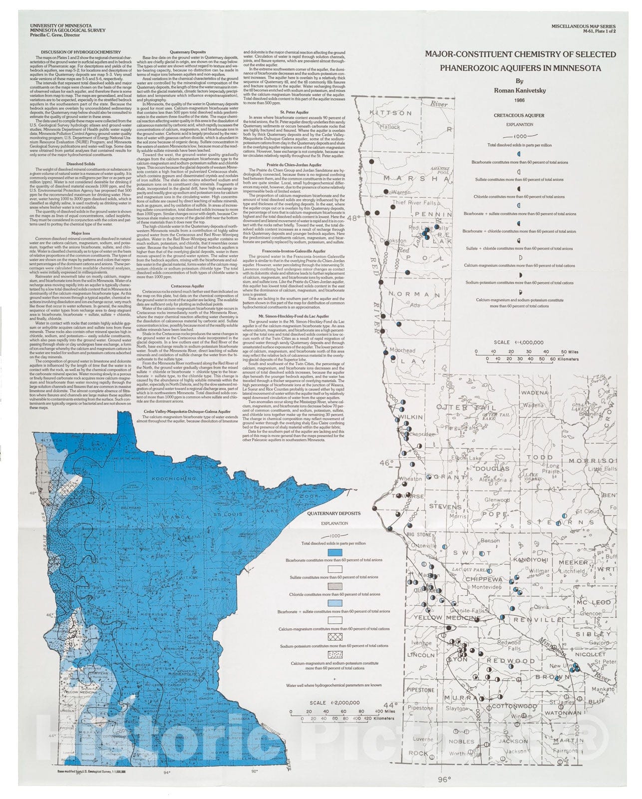 Map : Major-constituent chemistry of selected Phanerozoic aquifers in Minnesota, 1986 Cartography Wall Art :