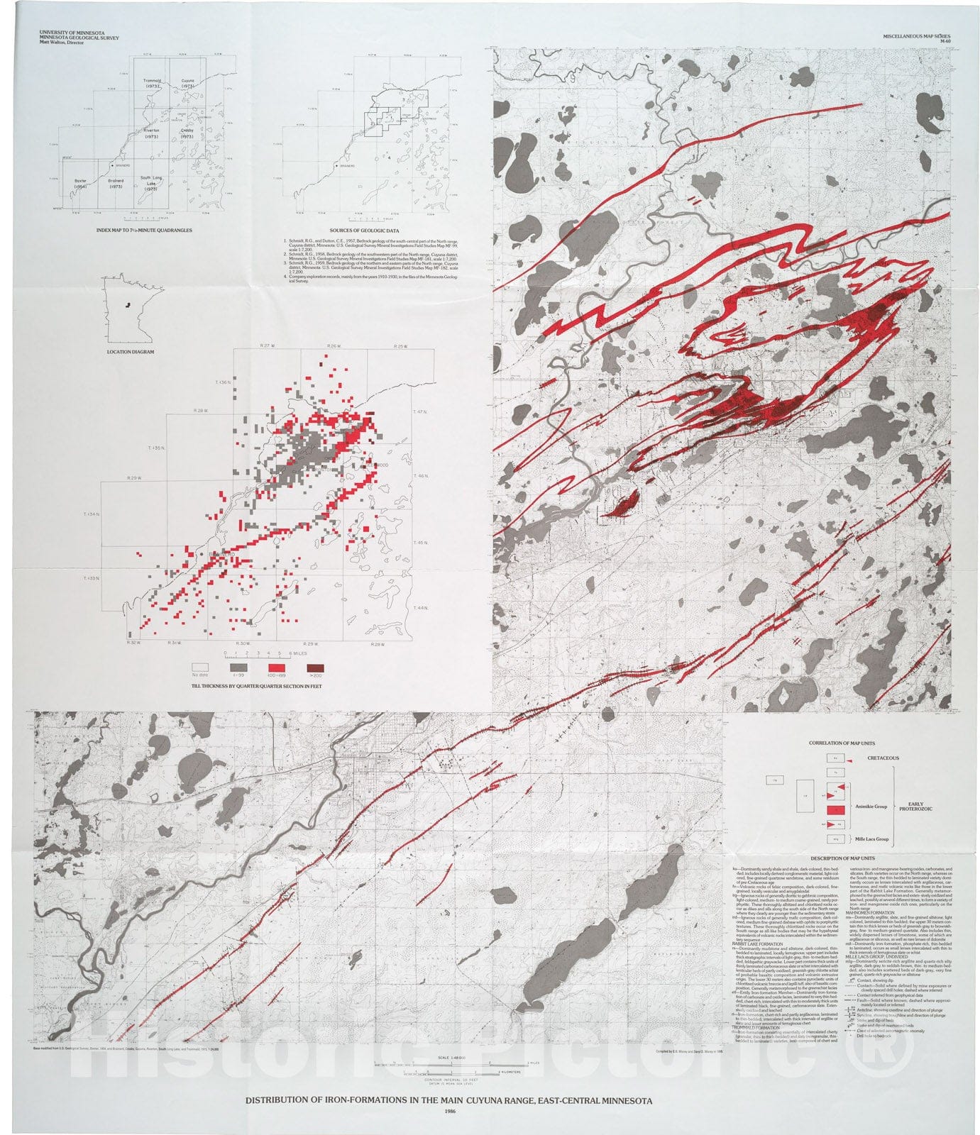 Map : Distribution of iron-formations in the main Cuyuna range, east-central Minnesota, 1986 Cartography Wall Art :