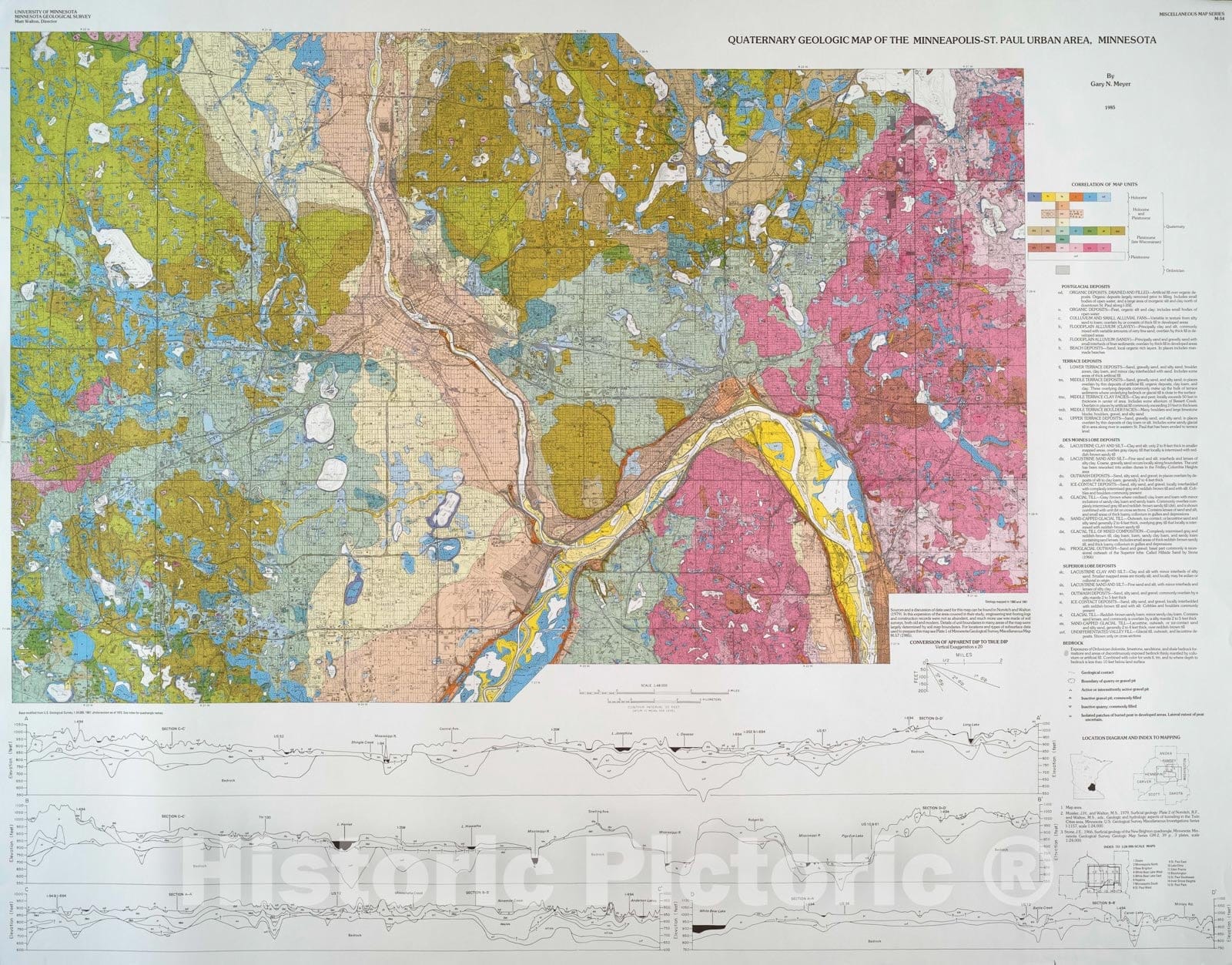 Map : Quaternary geologic map of the Minneapolis-St. Paul urban area, Minnesota, 1985 Cartography Wall Art :