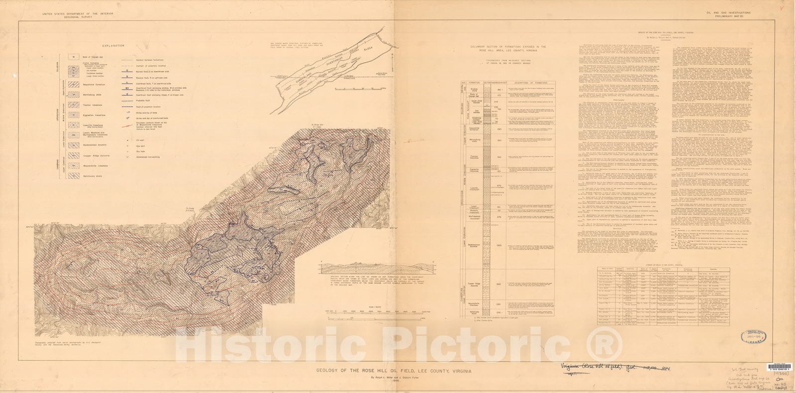 Map : Geology of the Rose Hill oil field, Lee County, Virginia, 1944 Cartography Wall Art :
