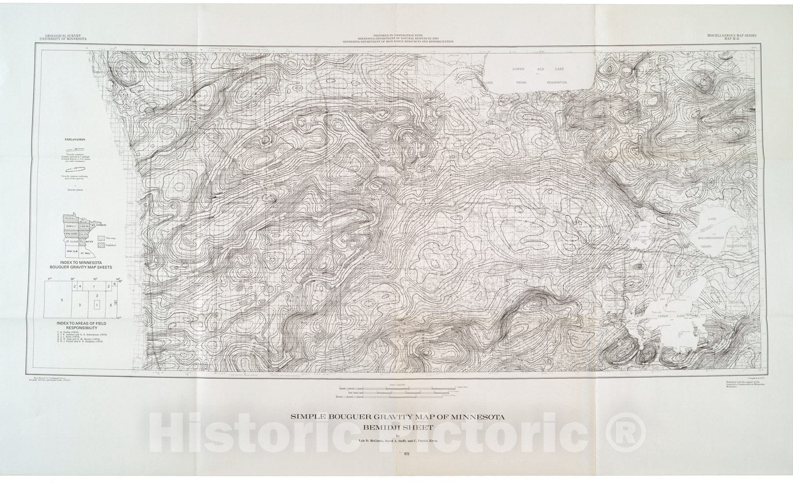 Map : Simple Bouguer gravity map of Minnesota, Bemidji sheet, 1978 Cartography Wall Art :