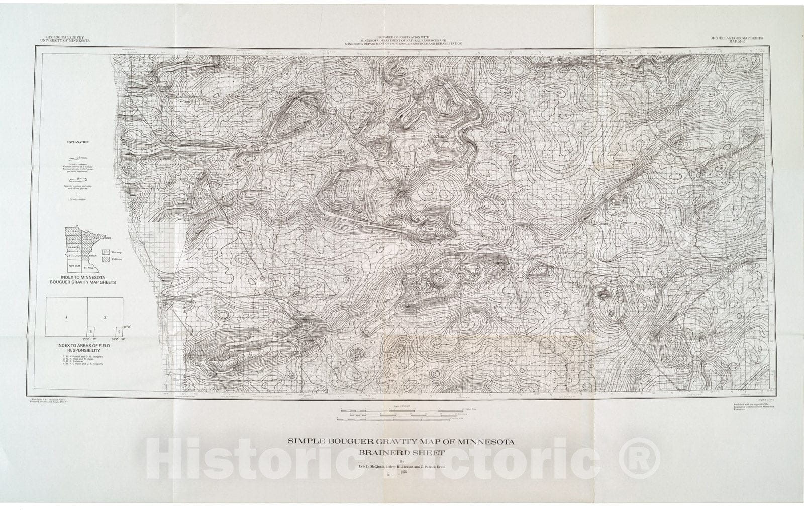 Map : Simple Bouguer gravity map of Minnesota, Brainerd sheet, 1978 Cartography Wall Art :