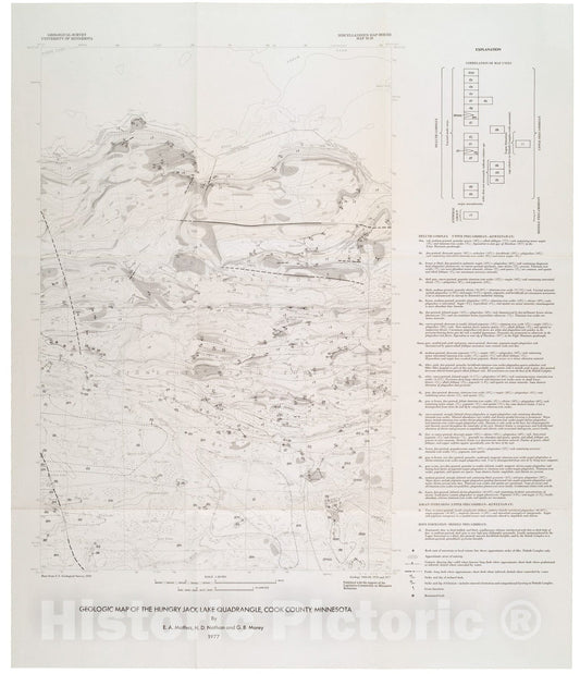 Map : Geologic map of the Hungry Jack Lake quadrangle, Cook County, Minnesota, 1977 Cartography Wall Art :