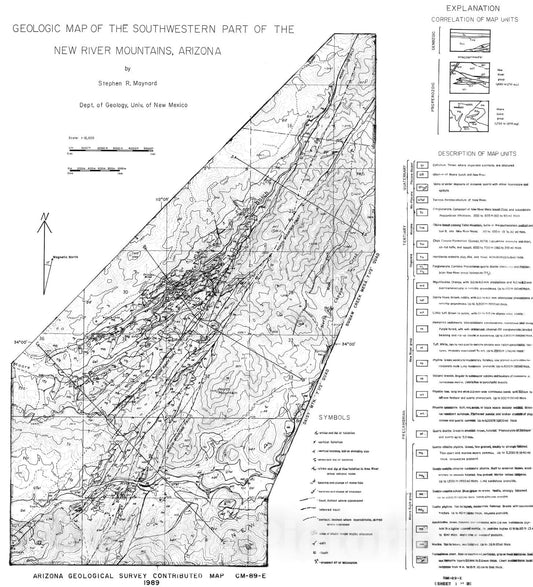 Map : Geologic map and cross-sections of the southwestern part of the New River Mountains, Arizona, 1989 Cartography Wall Art :