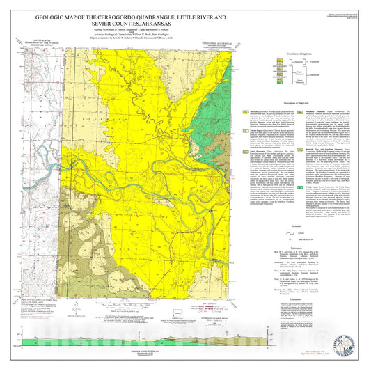 Map : Geologic Map of the Cerrogordo Quadrangle, Little River and Sevier Counties, Arkansas, 1999 Cartography Wall Art :