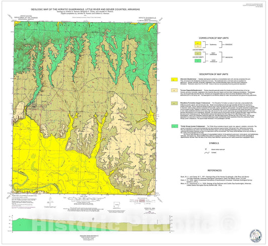 Map : Geologic Map of the Horatio Quadrangle, Little River and Sevier Counties, Arkansas, 1999 Cartography Wall Art :