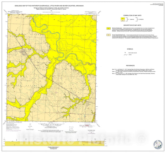 Map : Geologic Map of the Winthrop Quadrangle, Little River and Sevier Counties, Arkansas, 1999 Cartography Wall Art :