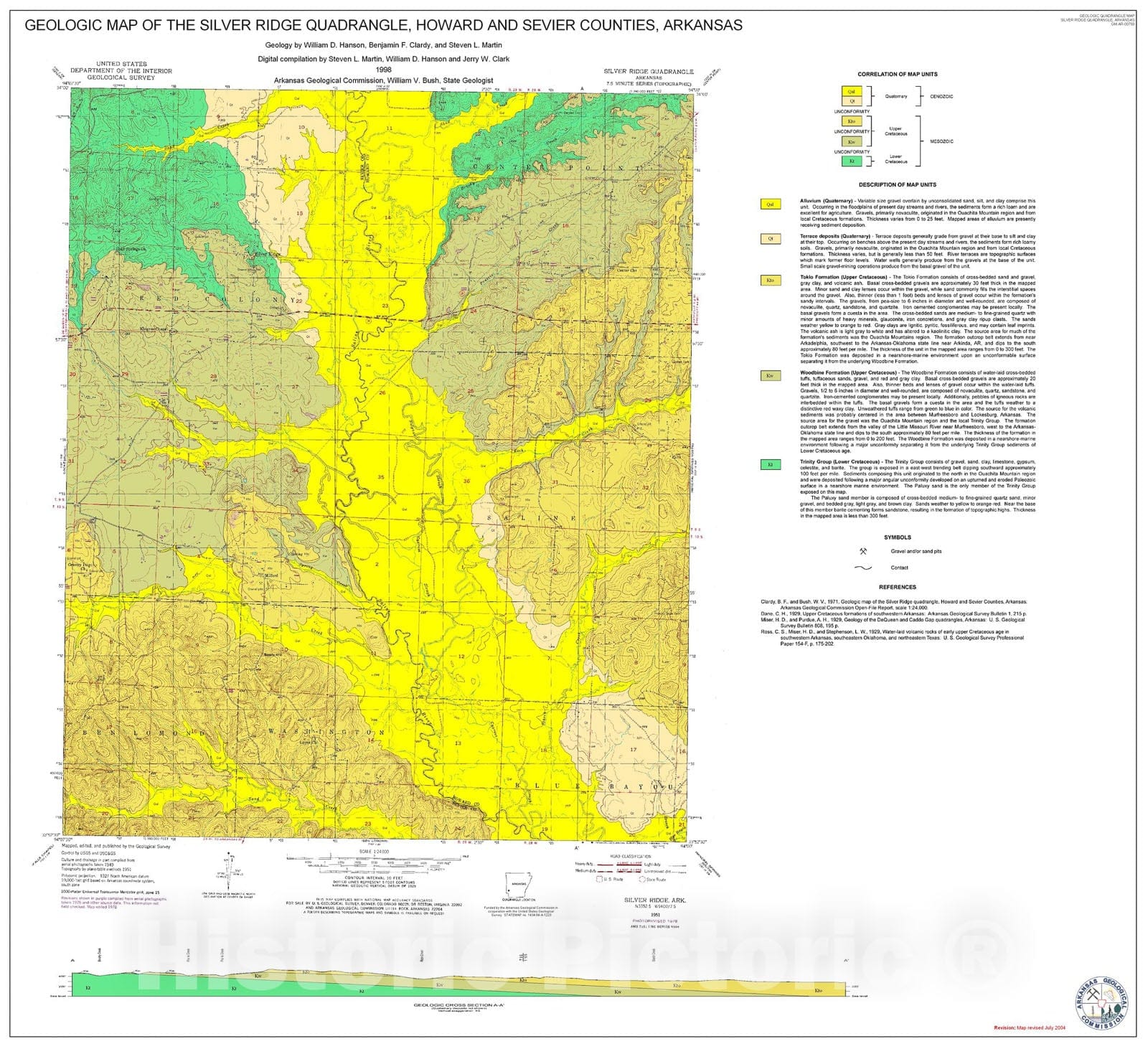 Map : Geologic Map of the Silver Ridge Quadrangle, Howard and Sevier Counties, Arkansas, 1998 Cartography Wall Art :