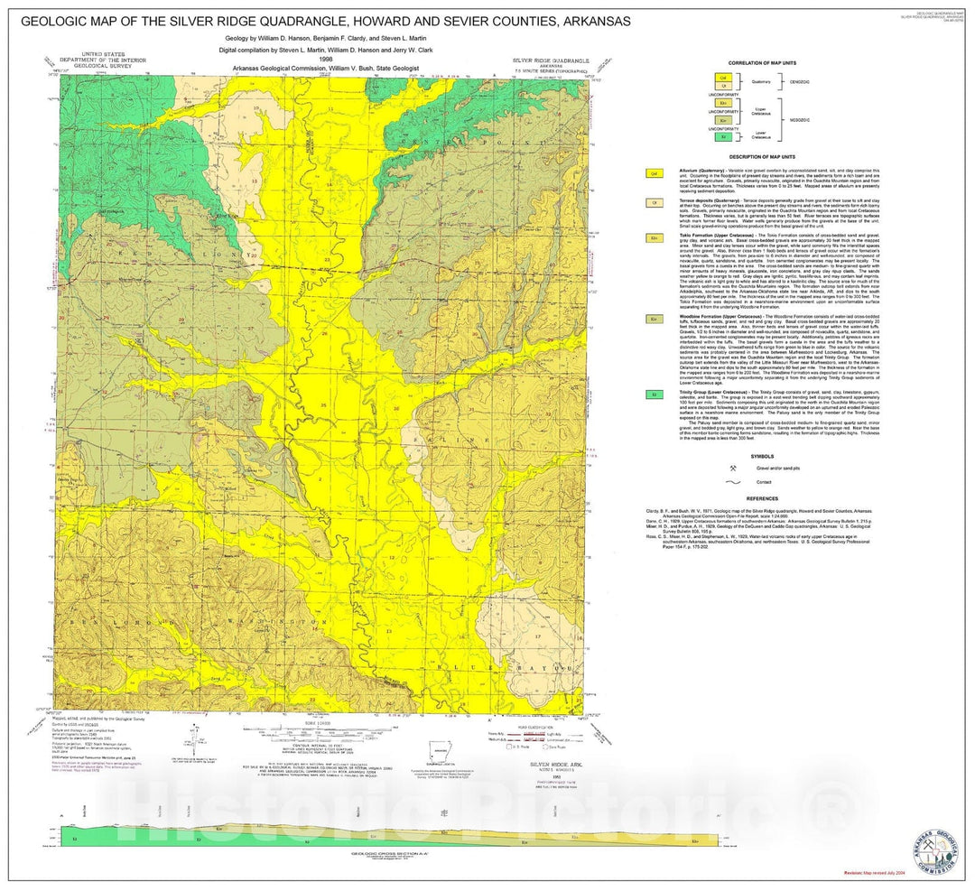 Map : Geologic Map of the Silver Ridge Quadrangle, Howard and Sevier Counties, Arkansas, 1998 Cartography Wall Art :