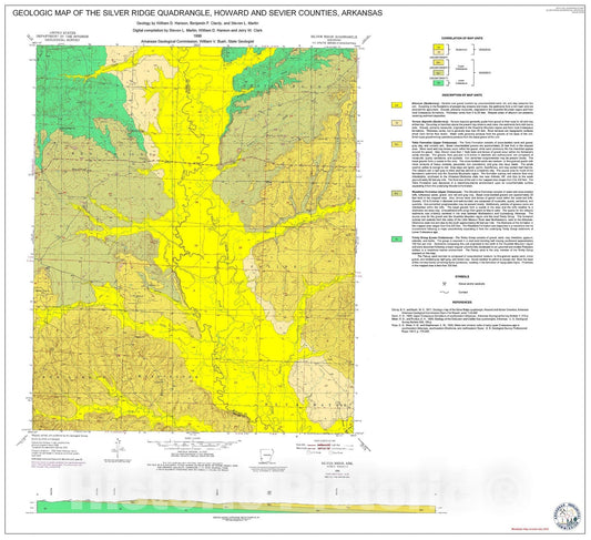 Map : Geologic Map of the Silver Ridge Quadrangle, Howard and Sevier Counties, Arkansas, 1998 Cartography Wall Art :