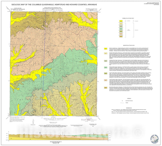 Map : Geologic Map of the Columbus Quadrangle, Hempstead and Howard Counties, Arkansas, 1997 Cartography Wall Art :
