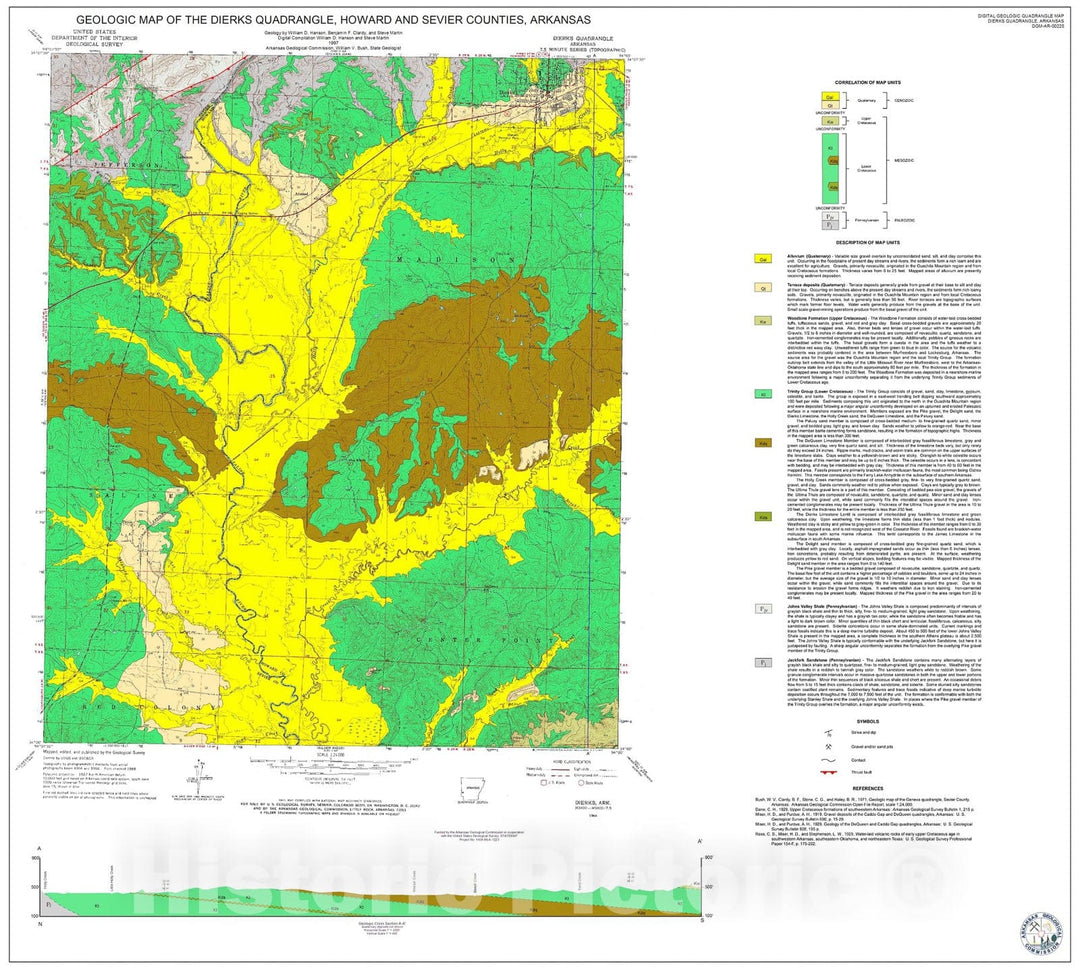 Map : Geologic Map of the Dierks Quadrangle, Howard and Sevier Counties, Arkansas, 1997 Cartography Wall Art :
