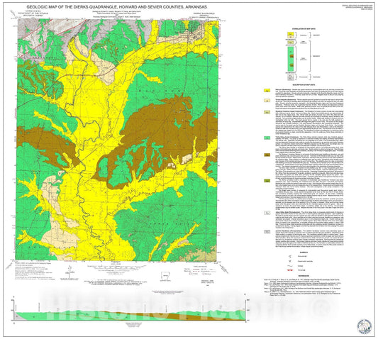 Map : Geologic Map of the Dierks Quadrangle, Howard and Sevier Counties, Arkansas, 1997 Cartography Wall Art :