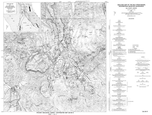 Map : Geologic map of the Salt River region, Rockinstraw Mountain quadrangle, Gila County, Arizona [Dagger Peak, and Meddler Wash 7.5 min], 1989 Cartography Wall Art :