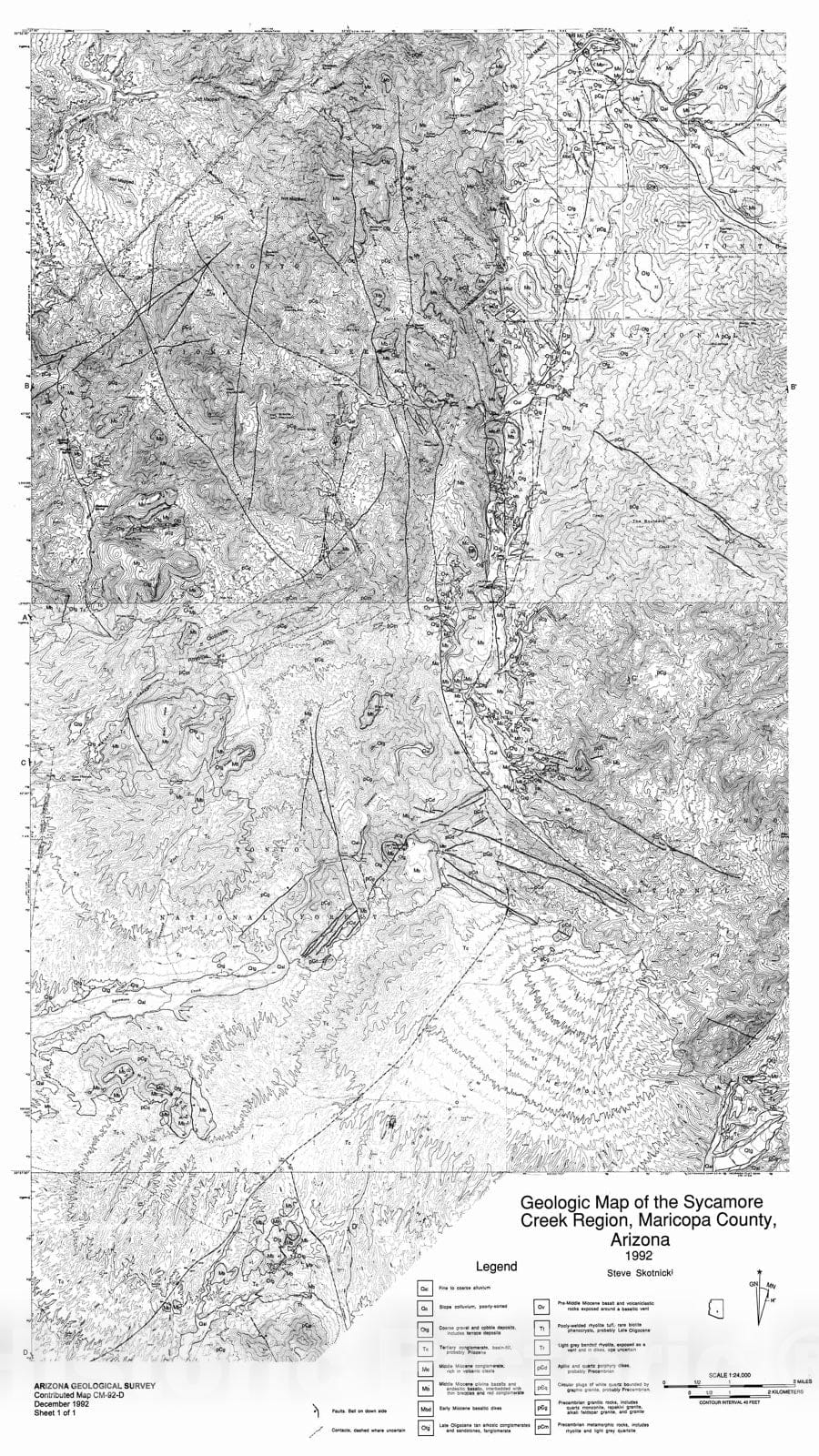 Map : Geologic map of the Sycamore Creek region, Maricopa County, Arizona, 1992 Cartography Wall Art :
