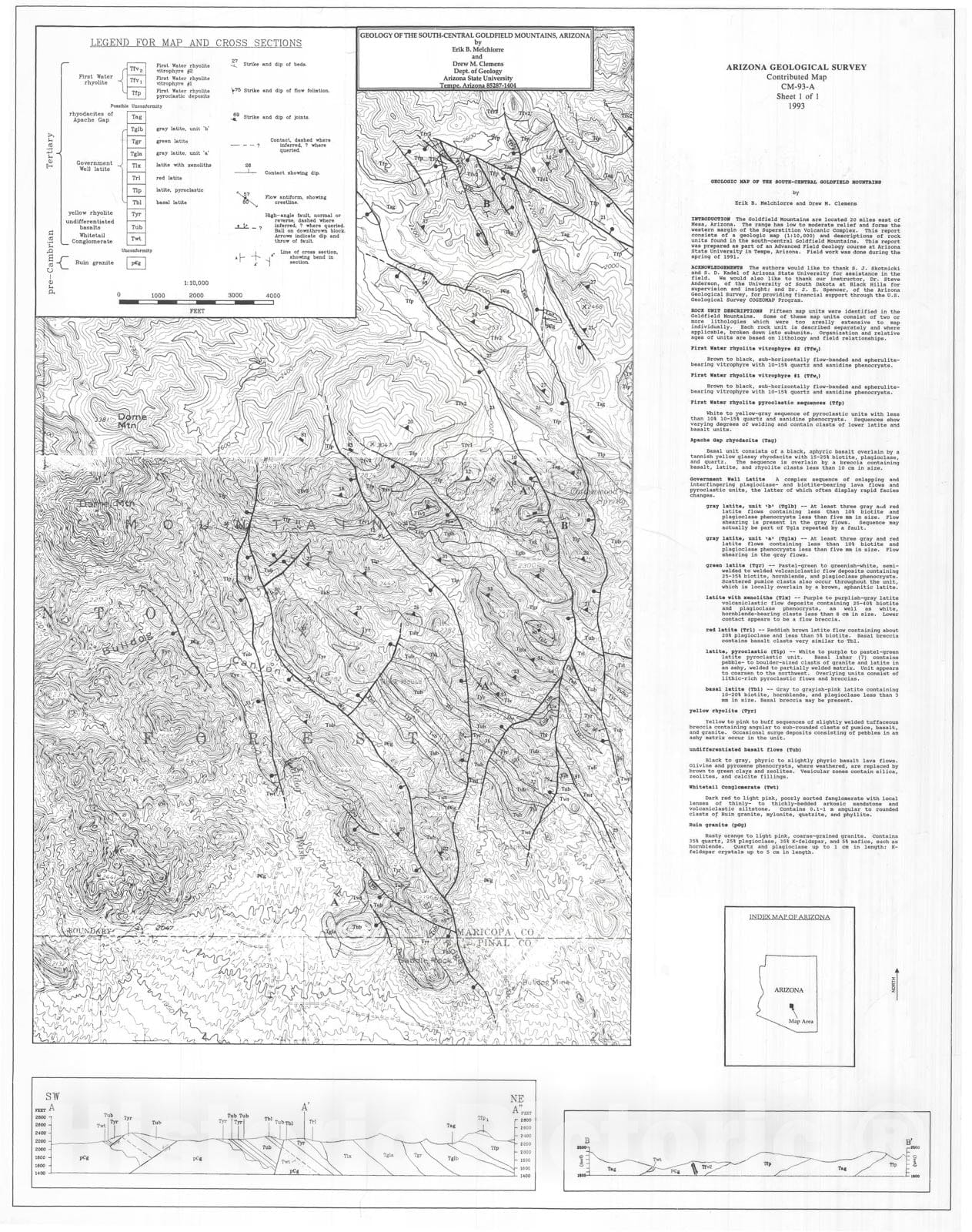 Map : Geology of the south-central Goldfield Mountains, Arizona, 1993 Cartography Wall Art :