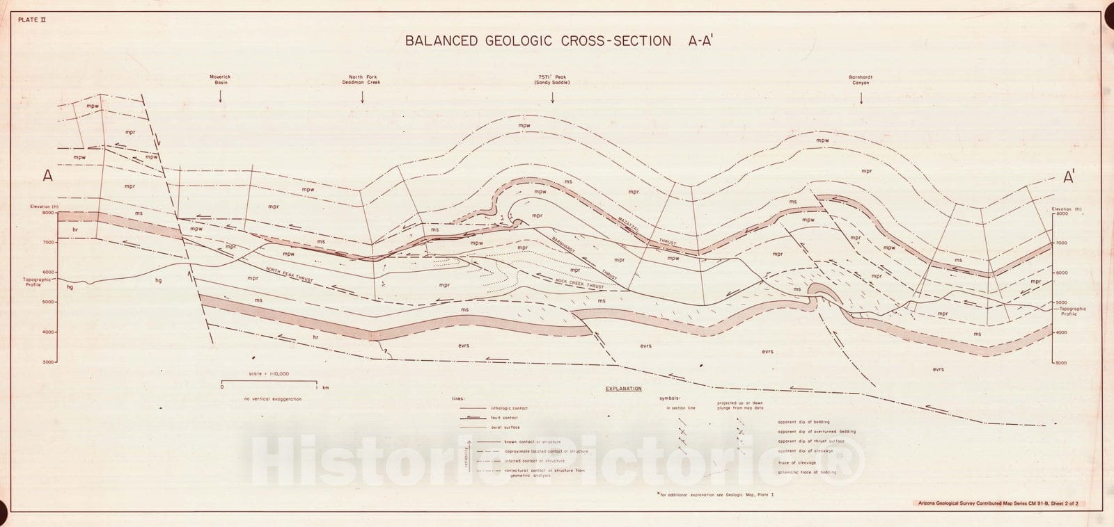 Map : Geologic map and balanced cross-section of the northern Mazatzal Mountains, central Arizona, 1991 Cartography Wall Art :