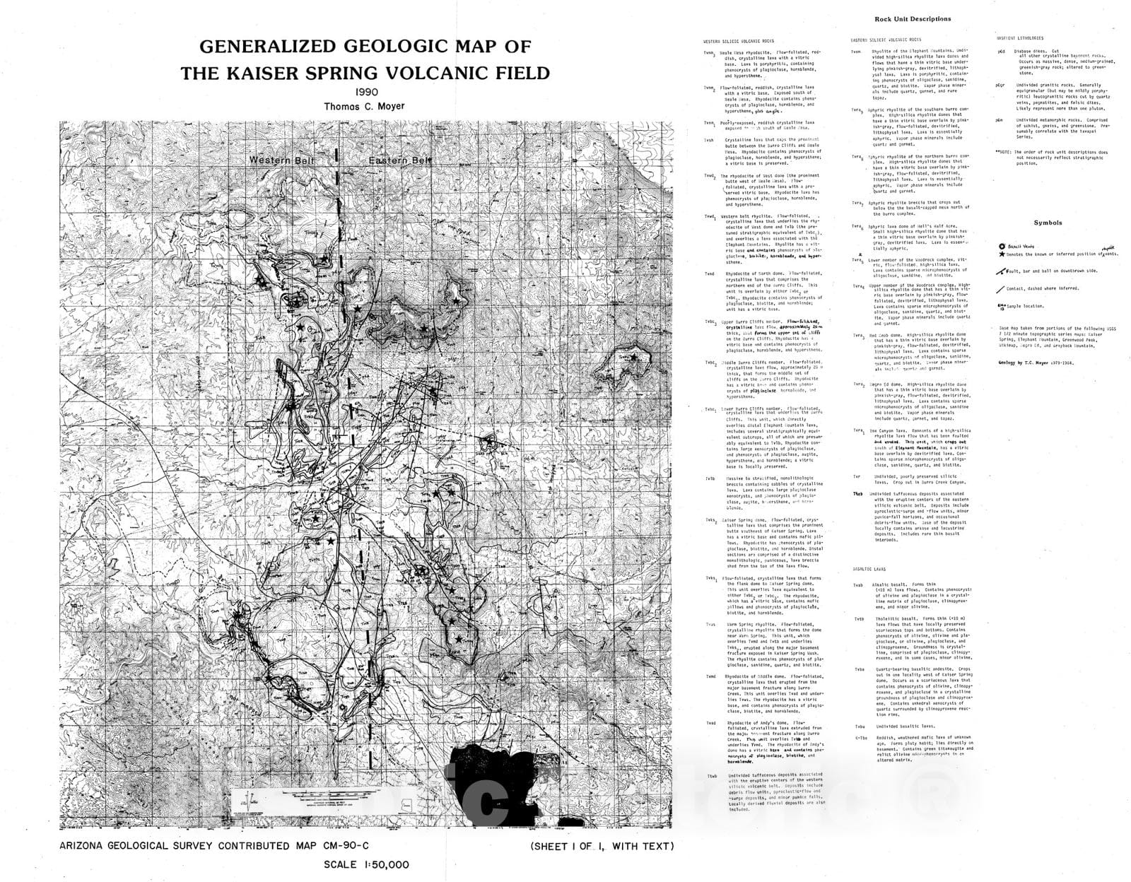 Map : Generalized geologic map of the Kaiser Spring Volcanic Field, Mohave County, Arizona, 1990 Cartography Wall Art :