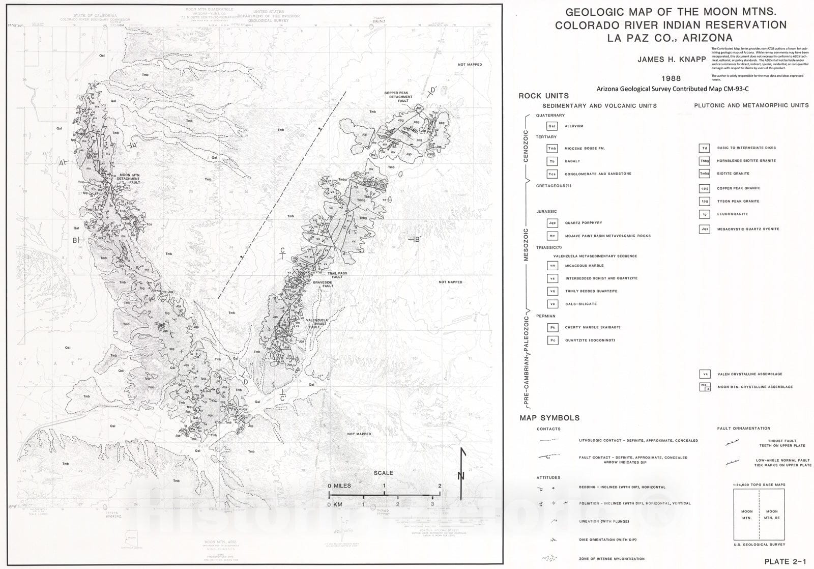 Map : Geologic map of the Moon Mtns., Colorado River Indian Reservation, La Paz Co., Arizona [Moon Mtn., and Moon Mtn. SE 7.5 min], 1993 Cartography Wall Art :