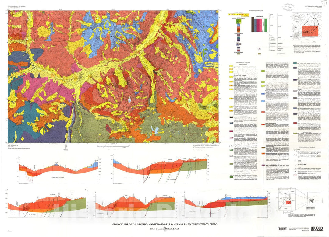 Map : Geologic map of the Silverton and Howardsville quadrangles, southwestern Colorado, 2000 Cartography Wall Art :