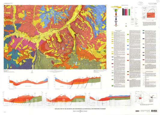 Map : Geologic map of the Silverton and Howardsville quadrangles, southwestern Colorado, 2000 Cartography Wall Art :