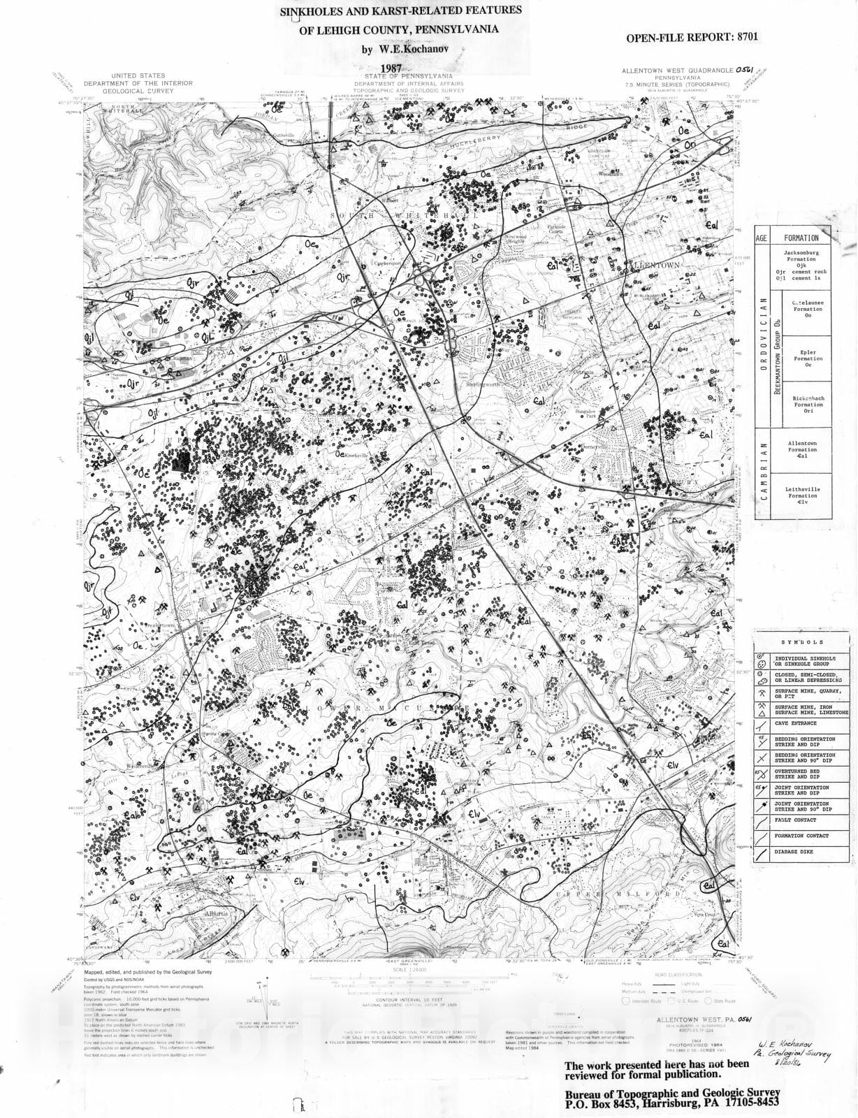 Map : Sinkholes and karst-related features of Lehigh County, Pennsylvania, 1987 Cartography Wall Art :