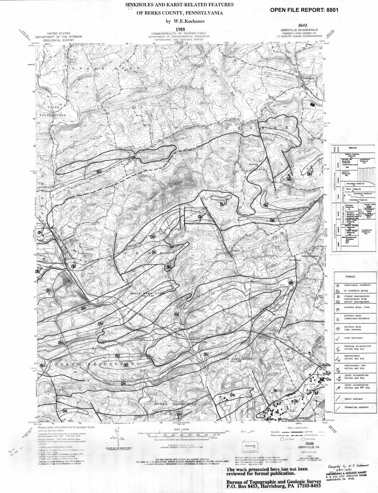 Map : Sinkholes and karst-related features of Berks County, Pennsylvania, 1988 Cartography Wall Art :
