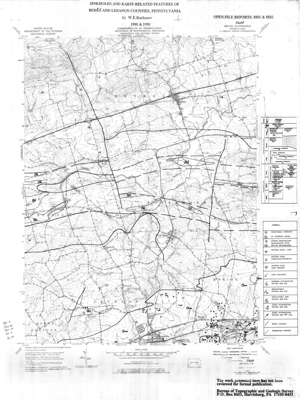 Map : Sinkholes and karst-related features of Lebanon County, Pennsylvania, 1988 Cartography Wall Art :