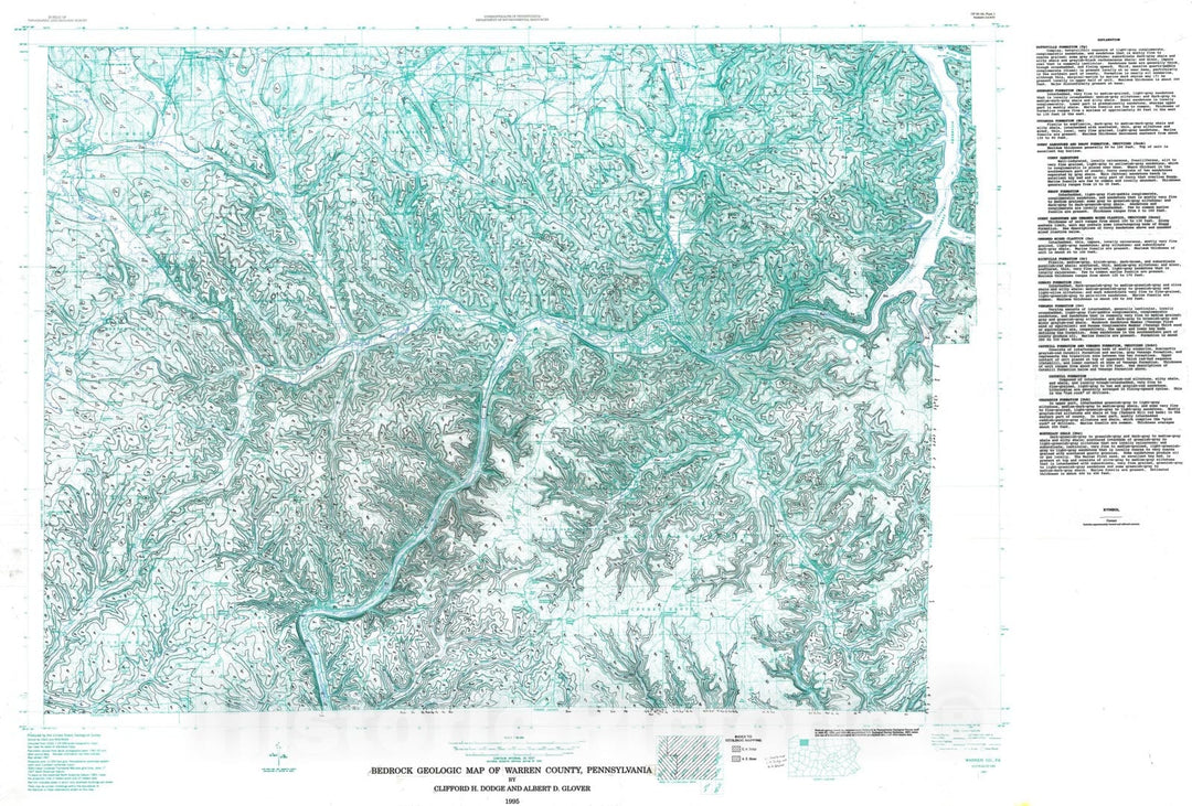 Map : Bedrock geologic map and structure-contour map of Warren County, Pennsylvania, 1995 Cartography Wall Art :