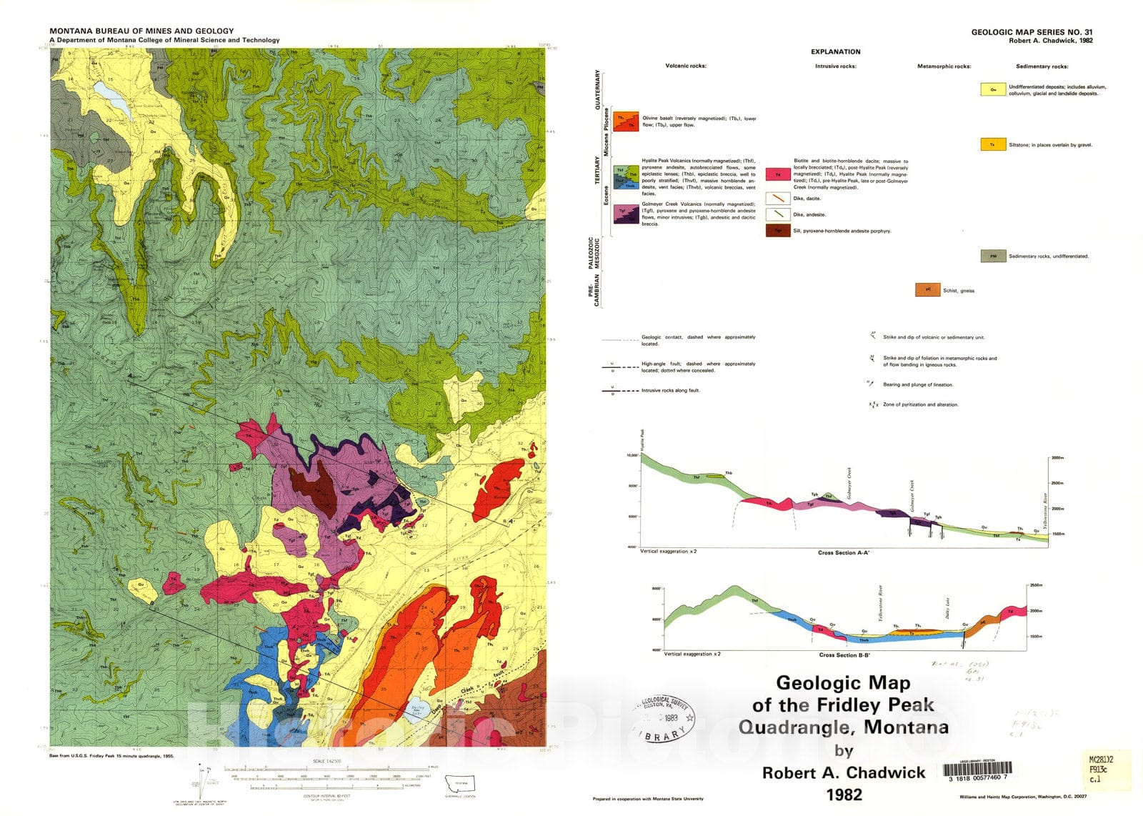 Map : Igneous geology of the Fridley Peak quadrangle, Montana, 1982 Cartography Wall Art :