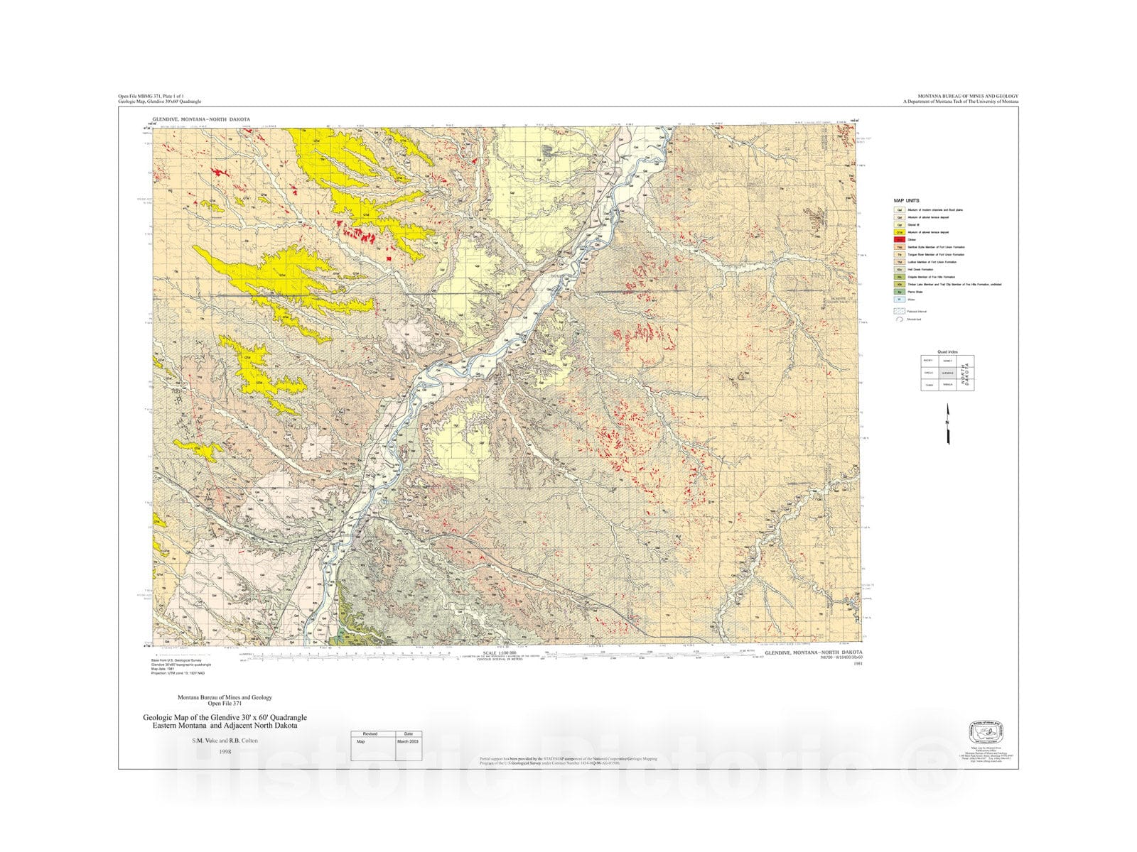 Map : Geologic map of the Glendive 30' x 60' quadrangle, eastern Montana and adjacent North Dakota, 1998 Cartography Wall Art :