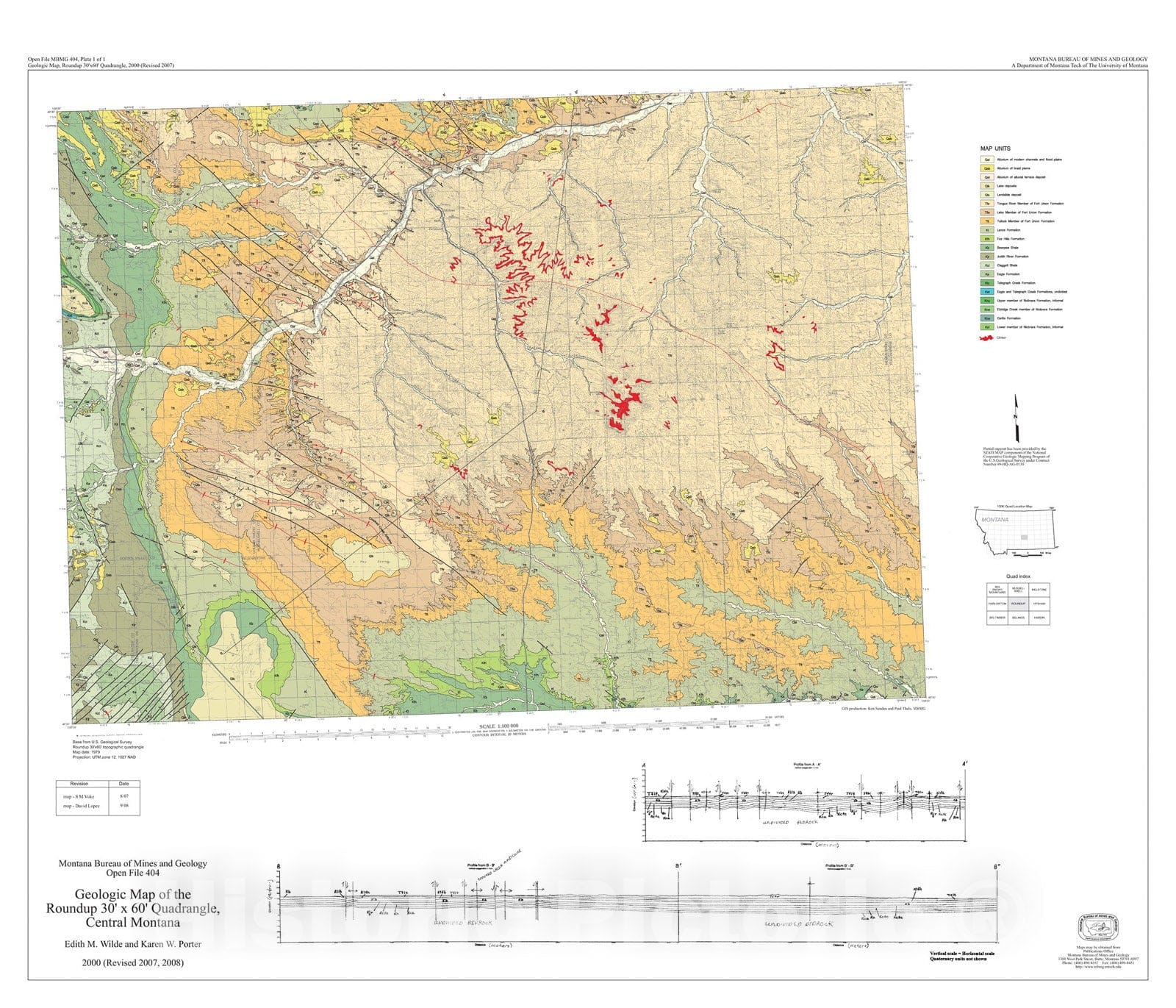 Map : Geologic map of the Roundup 30' x 60' quadrangle, central Montana, revised 2008, 2000 Cartography Wall Art :
