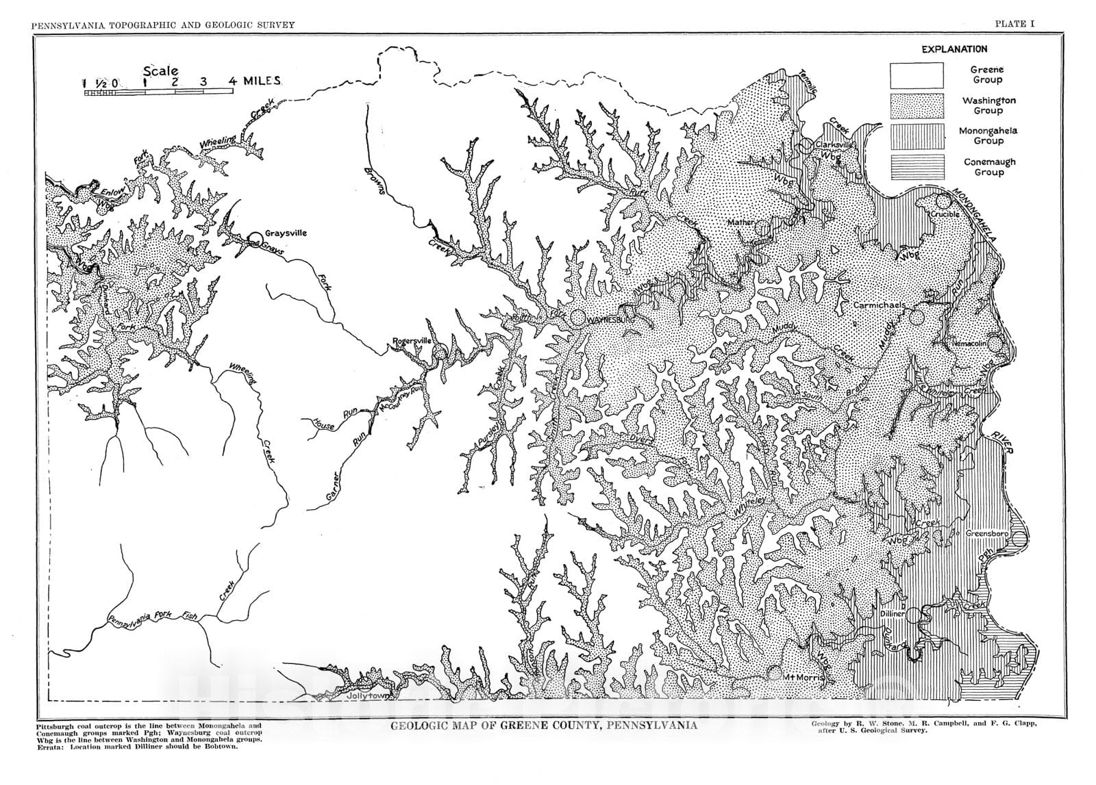 Map : Geology and mineral resources of Greene County, Pennsylvania, 1932 Cartography Wall Art :