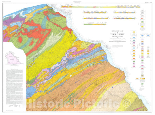 Map : Geology and mineral resources of York County, Pennsylvania, 1939 Cartography Wall Art :