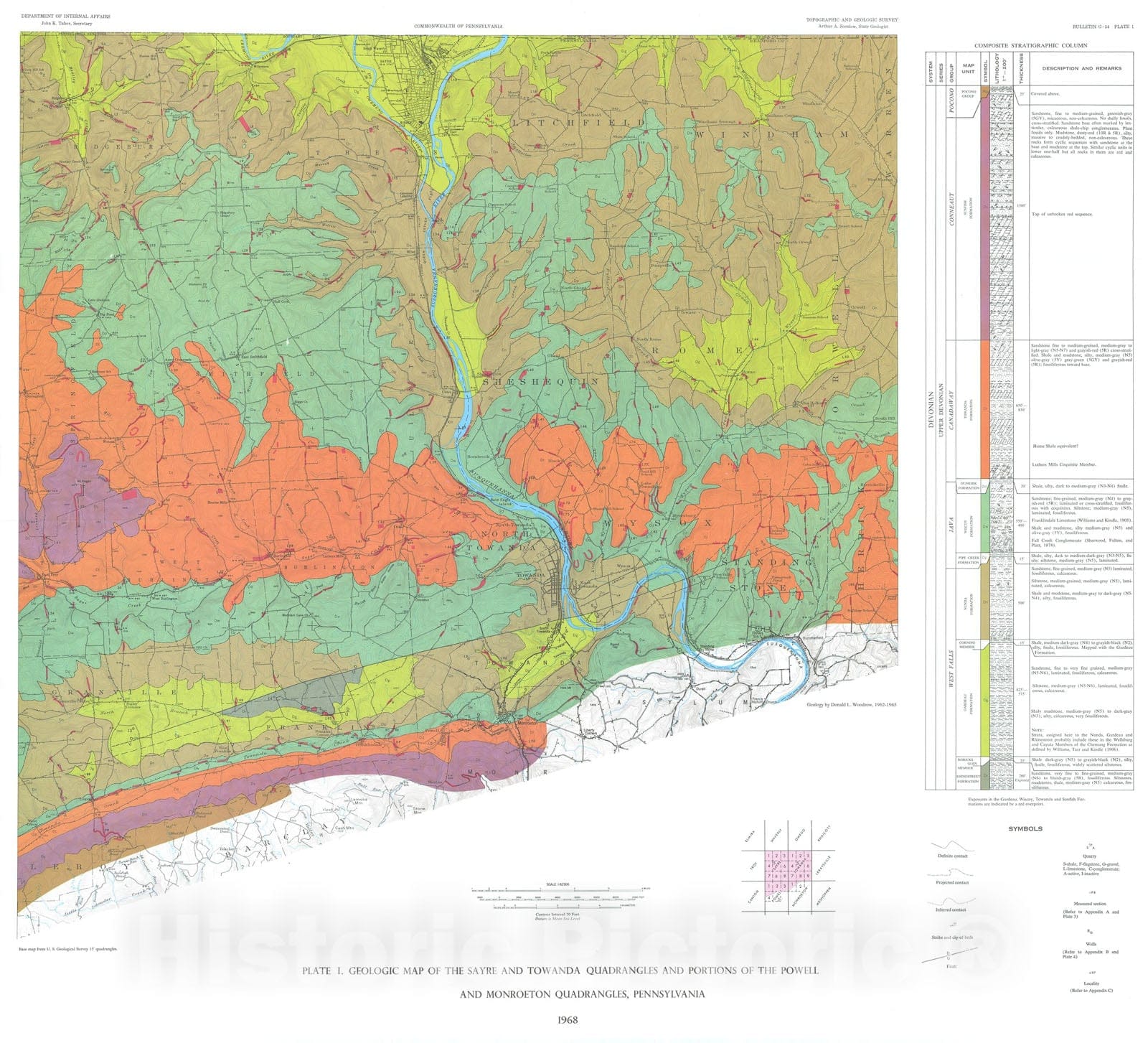 Map : Stratigraphy, structure, and sedimentary patterns in the Upper Devonian of Bradford County, Pennsylvania, 1968 Cartography Wall Art :