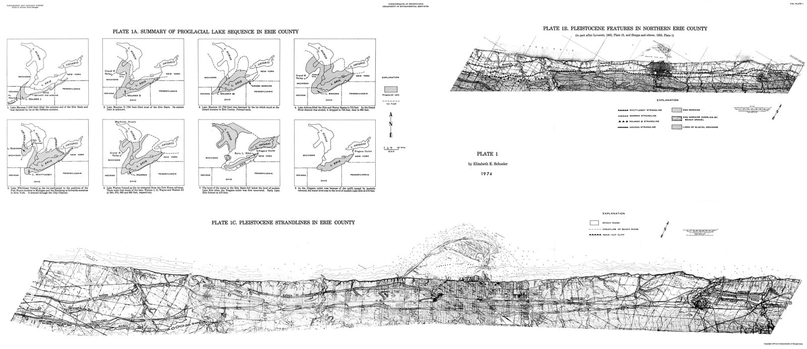 Map : Pleistocene beach ridges of northwestern Pennsylvania, 1974 Cartography Wall Art :